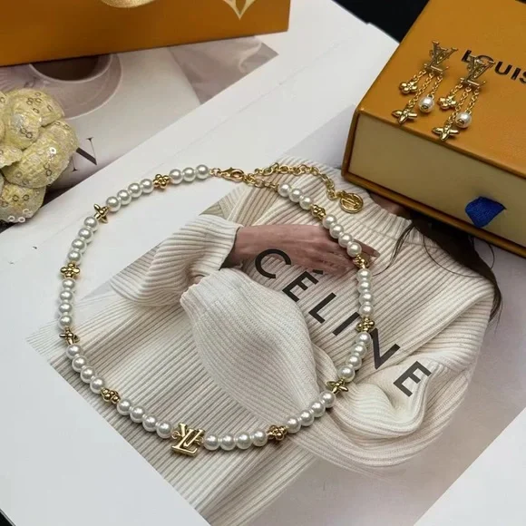 Louis Vuitton Gold and White Necklace